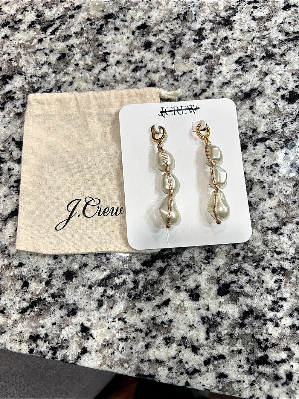 J.Crew Gold Tone Pearly Teardrop Dangle Earrings